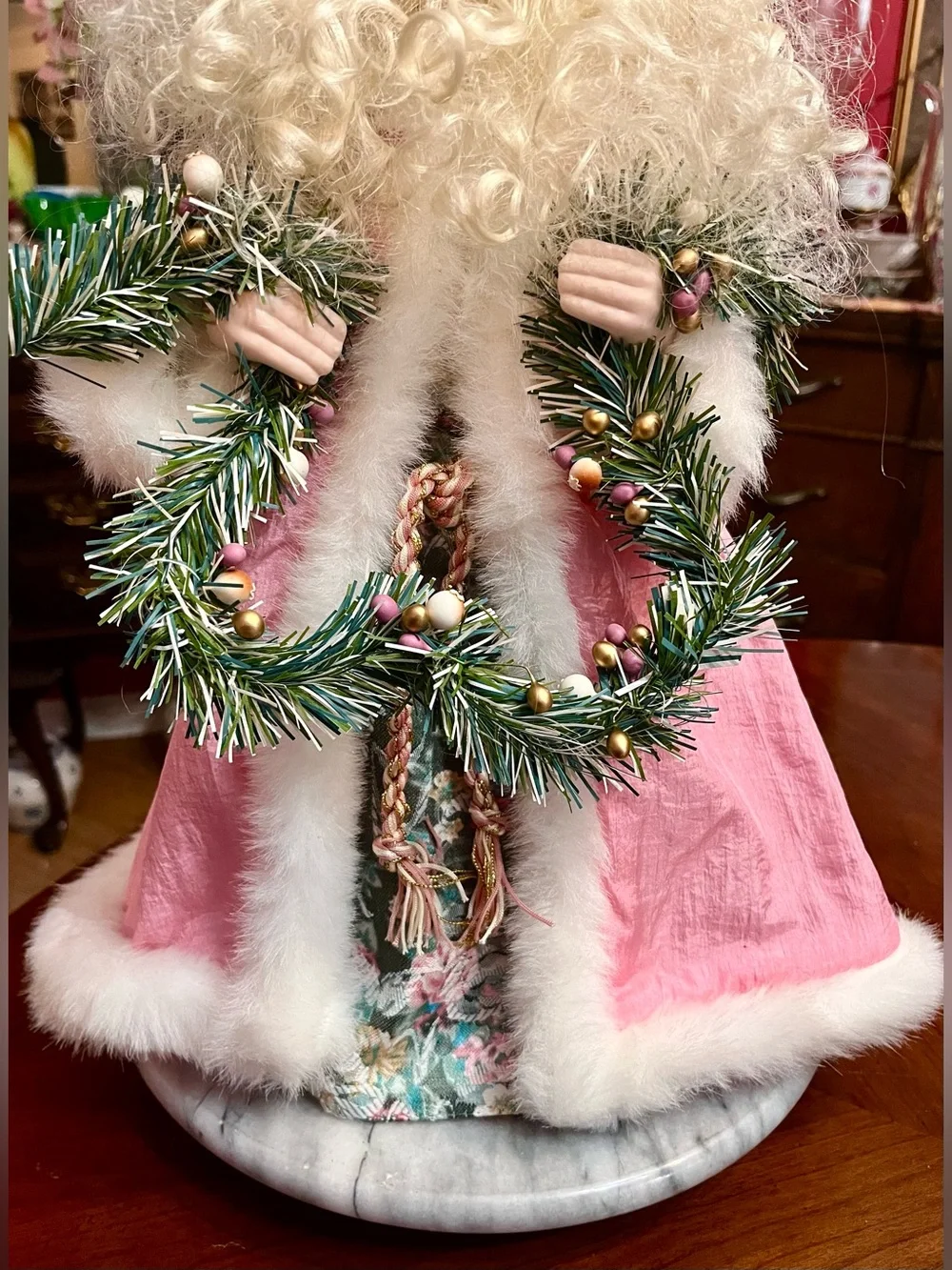 VTG 1991 Brinn's Christmas Romance Pink Porcelain Santa Tree Topper 16
